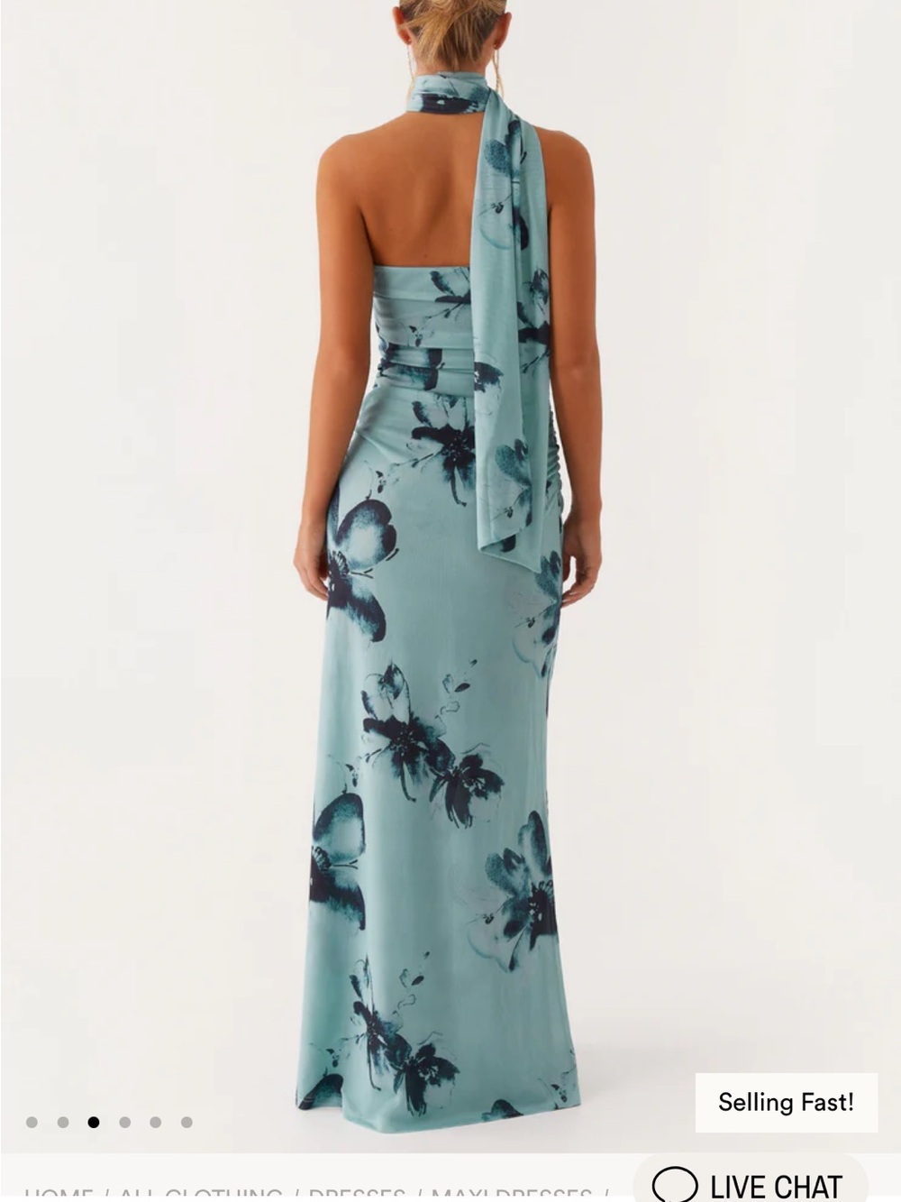 Peppermayo Aqua Floral Backless Halter Maxi Dress